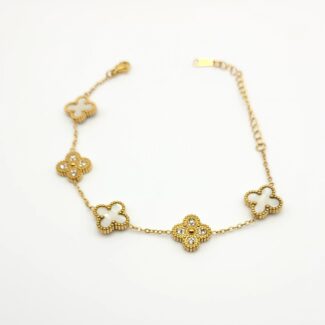 Bracelet stainless steel White and gold clovers double face